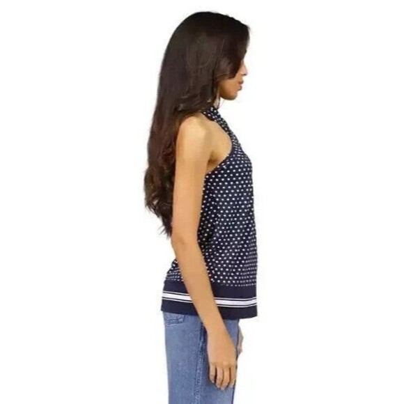 MICHAEL Michael Kors Women's Dot Border Twist Halter Tank Top Midnight Blue XL - Picture 6 of 13